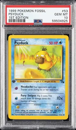 1999 POKEMON FOSSIL 1ST ED #53 PSYDUCK PSA 10 - Image 1