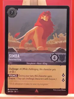 Simba Returned King 189/204 Foil Rare The First Chapter Disney Lorcana Card New - Image 1