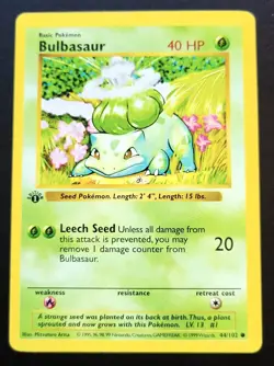 Bulbasaur 1st Edition Shadowless Base Set 44/102 Non Holo Pokemon TCG Card - Image 1