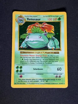 Venusaur 15/102 Holo Rare 1999 Pokemon Base SHADOWLESS Set WOTC Vintage Card LP+ - Image 1