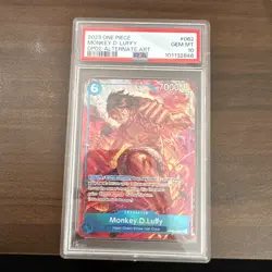 PSA 10 2023 One Piece MONKEY D LUFFY Alternate Art #OP02-062 Paramount War EN - Image 1