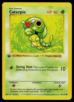 Pokemon Card - Caterpie Base Set (Shadowless) 45/102 Common 1st Edition - Image 1