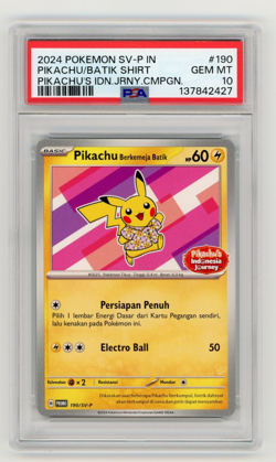 Pikachu Batik Shirt Indonesia Journey PSA 10 GEM MT 2024 Pokemon SV-P #190 - Image 1