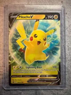 Pokemon TCG Pikachu V SWSH198 Ultra Rare Holo Black Star Promo Near Mint - Image 1