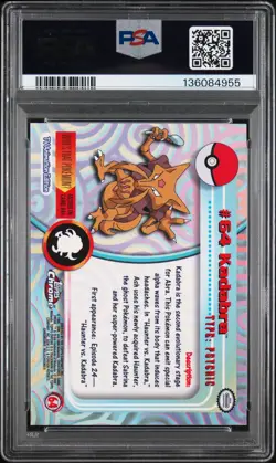 2000 TOPPS CHROME POKEMON T.V. #64 KADABRA PSA 10 - Image 2