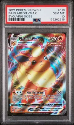 PSA 10 FLAREON VMAX 018 EVOLVING SKIES SWORD & SHIELD POKEMON GEM MINT - Image 1