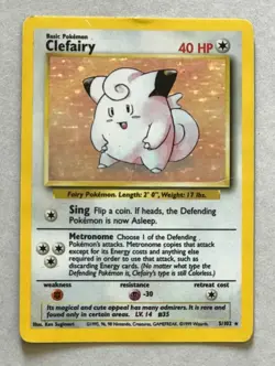 Pokemon Rare Base Set Shadowed Holo Clefairy 5/102 - Image 1