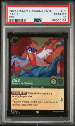 2024 Disney Lorcana 3 #93 Zazu Steward of the Pride Lands - Foil PSA 10 GEM! - Image 1
