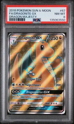 2018 Pokemon Sun & Moon FA/Dragonite GX Dragon Majesty #67 PSA 8 - Image 1