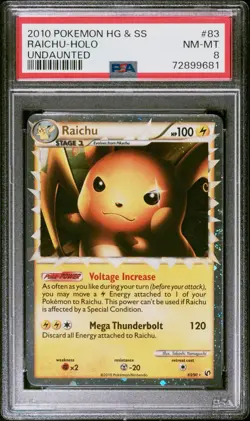 2010 POKEMON HEARTGOLD & SOULSILVER UNDAUNTED #83 RAICHU PRIME UPTRA RARE PSA 8 - Image 1