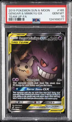 2019 POKEMON SUN & MOON TEAM UP #165 FULL ART/GENGAR & MIMIKYU GX PSA 10 - Image 1