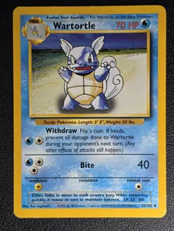 Wartortle Pokemon Uncommon Base Set #042/102 - LP - Image 1