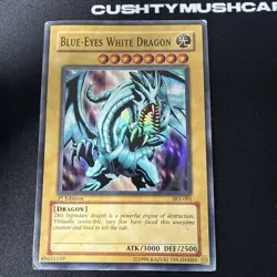 YUGIOH BLUE EYES WHITE DRAGON SUPER RARE SKE-001 1ST EDITION DAMAGED - Image 2