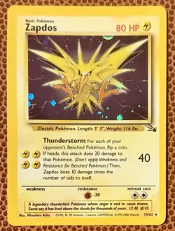Zapdos Pokemon Fossil Holo Rare 15/62 TCG WOTC 1999 Vintage - Image 1