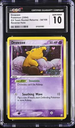 CGC 10 Drowzee EX Team Rocket Returns 54/109 Reverse Holo Stamped Pokemon Card - Image 1