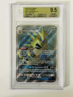 2018 POKEMON SUN & MOON LOST THUNDER #203 FULL ART/TYRANITAR GX Beckett 9.5! - Image 1