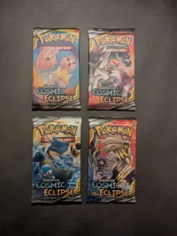 Pokemon Sun and Moon Cosmic Eclipse Booster Pack Art Set New Sealed 4 Packs 2019 - Image 1