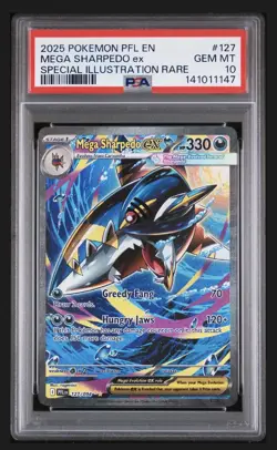 2025 POKEMON PHANTASMAL FLAMES SPECIAL ILLUSTRATION RARE MEGA SHARPEDO EX PSA 10 - Image 1