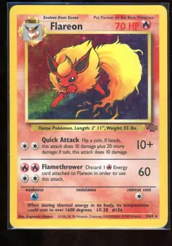 1999 Pokemon Jungle Flareon 3/64 Holo Rare MP/HP - Image 1