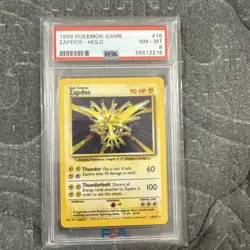 1999 POKEMON BASE SET UNLIMITED #16 ZAPDOS-HOLO PSA 8 - Image 1