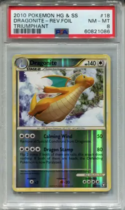 Pokemon Heartgold & Soulsilver Triumphant #18 Dragonite Reverse Foil PSA 8 - Image 1