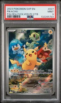 2023 POKEMON PALDEA EVOLVED POKEMON CENTER ETB PROMO SVP #027 PIKACHU PSA 9 - Image 1