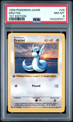 Pokemon PSA 8 NM-Mint 1st Edition Dratini 26/102 1st Edition Base Set - Image 1