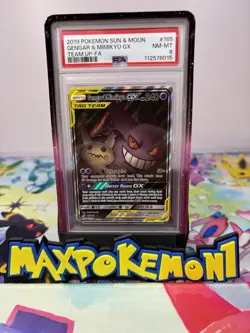 PSA 8 Pokemon TCG Gengar Mimikyu GX Tag Team 165/181 Full Art Holo Rare NM-MT - Image 1