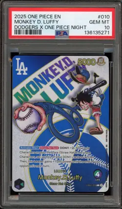One Piece CCG Monkey.D.Luffy Dodgers X One Piece Night EB02-010 PSA 10 Gem Mint - Image 1
