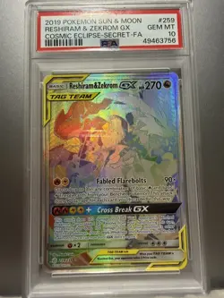 PSA 10 Reshiram & Zekrom GX Full Art Secret Rare Cosmic Eclipse 2019 Pokemon 259 - Image 3