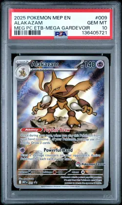2025 Pokemon Mep EN-Me Black Star Promo Alakazam #009 Pokemon Center PSA 10 - Image 1