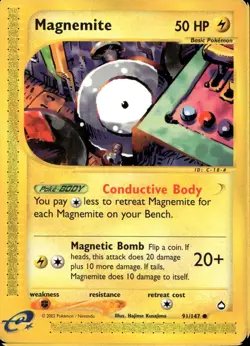 Magnemite 91/147 Common WOTC Aquapolis Pokemon - Image 1