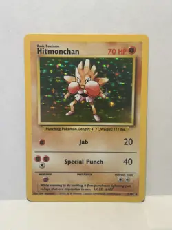 Pokemon- TCG Hitmonchan 7/102 Base Set Holo- Rare/ English 1x-Card Only - Image 1