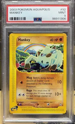 Pokemon Mankey Psa 9 Aquapolis 92/147 Mint Non Holo Common Ex 2003 - Image 1