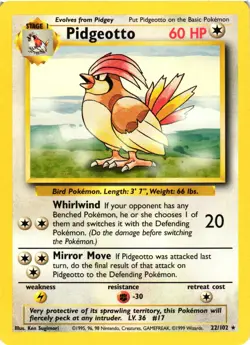 Pokemon TCG Pidgeotto 22/102 Base Set Unlimited Rare VLP - Image 1
