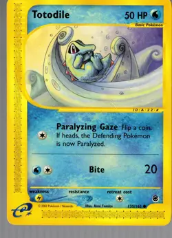 2002 Pokemon Totodile Expedition 135/165 Regular Base Card Non-holo -MP - Image 1
