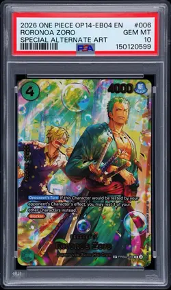 2026 ONE PIECE OP14-EB04 SPECIAL ALTERNATE ART #006 RORONOA ZORO PSA 10 BUBBLE - Image 1