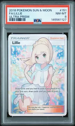 PSA 8 LILLIE 151/156 | Ultra Prism SM Full Art Graded Pokemon Card - Image 1