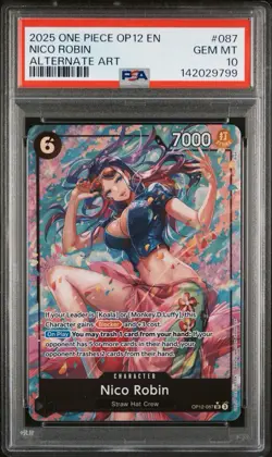 2025 ONE PIECE OP12 087 LEGACY OF THE MASTER NICO ROBIN ALT ART PSA 10 GEM MINT - Image 1