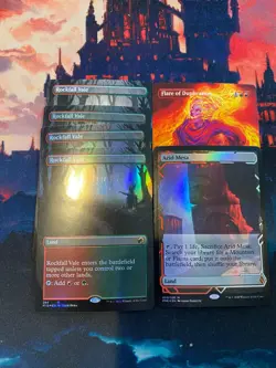 MTG Innistrad Midnight Hunt Rockfall Vale Borderless x 4, Three Foil + Mesa - Image 1