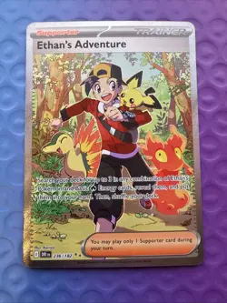 Pokemon TCG Destined Rivals Ethan's Adventure Full Art Trainer Card 236/182 - Image 1