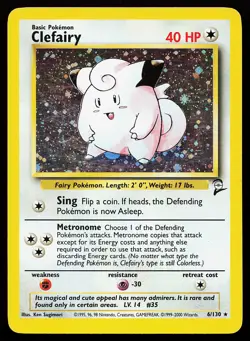 Clefairy 6/130 Holo Rare Base Set 2 Pokemon Card - Image 1