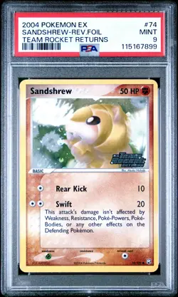2004 POKEMON EX TEAM ROCKET RETURNS #74 SANDSHREW-REVERSE FOIL PSA 9 - Image 1