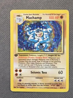 1999 Pokemon Machamp 1st Edition 8/102 Deck Exclusive Holo Base Set Vintage WoTC - Image 1