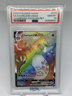 Charizard VMax 074/073 Pokemon PSA 10 GEM MT Champion's Path Rainbow Secret Rare - Image 1