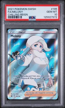 2021 POKEMON SWORD & SHIELD CHILLING REIGN #195 FULL ART/MELONY PSA 10 - Image 1