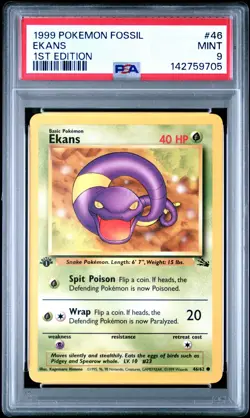 PSA 9 MINT 1999 POKEMON FOSSIL #46 EKANS 1ST EDITION ENGLISH - Image 1