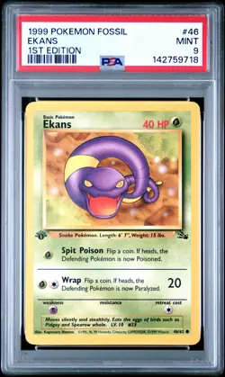 PSA 9 MINT 1999 POKEMON FOSSIL #46 EKANS 1ST EDITION ENGLISH - Image 3