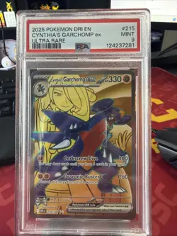 2025 POKEMON DRI EN-DESTINED RIVALS ULTRA RARE #215 CYNTHIA'S GARCHOMP EX PSA 9 - Image 1