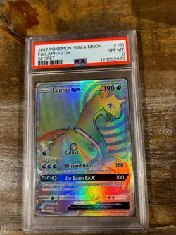POKEMON 2017 Sun Moon Secret Full Art LAPRAS GX #151 PSA 8 RARE - Image 1